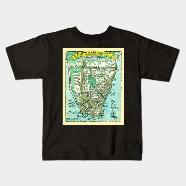 Early New York Map Kids T-Shirt by ArtShare